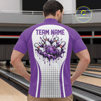 Custom White And Purple Dripping Bowling League Quarter Zip Shirt, Team Tournament Jersey