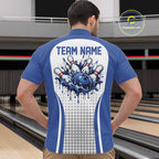 Custom White And Blue Dripping Bowling League Quarter Zip Shirt, Team Tournament Jersey