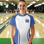 Custom White And Blue Dripping Bowling League Quarter-Zip Shirt, Tournament Jersey