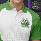 Custom White And Green Dripping Bowling League Polo Shirt, Team Tournament Jersey