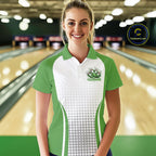 Custom White And Green Dripping Bowling League Polo Shirt, Team Tournament Jersey