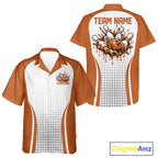 Custom White And Orange Dripping Bowling League And Button Up Shirt, Team Tournament Jersey