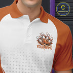 Custom White And Orange Dripping Bowling League Polo Shirt, Team Tournament Jersey