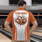 Custom White And Orange Dripping Bowling League Quarter Zip Shirt, Team Tournament Jersey