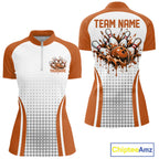 Custom White Orange Dripping Bowling League Quarter-Zip Shirt, Tournament Jersey