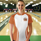 Custom White Orange Dripping Bowling League Quarter-Zip Shirt, Tournament Jersey