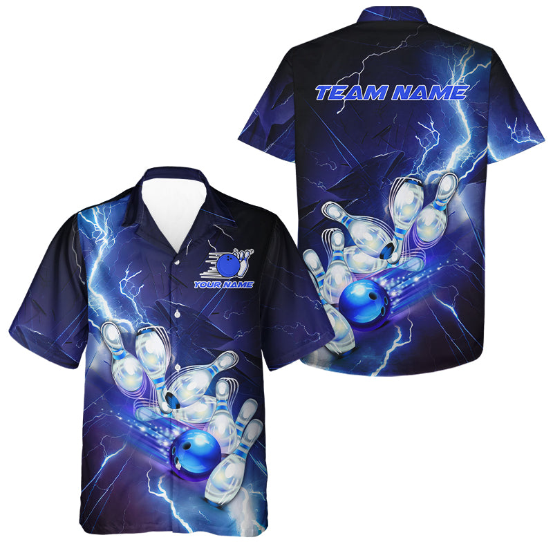 Blue Lightning Thunder Custom Bowling Team Jersey,Team Bowling Hawaiian Shirts