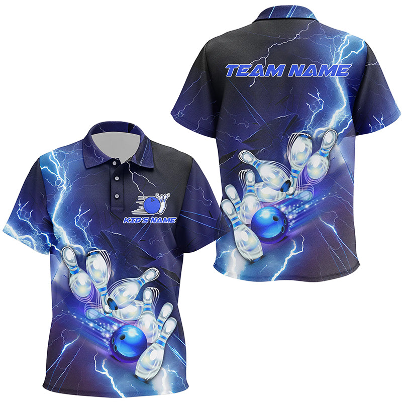 Blue Lightning Thunder Custom Bowling Team Jersey,Team Bowling Polo Shirts