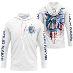 American Flag Marlin Fishing Custom Long Sleeve Fishing Shirts, Patriotic Saltwater Fishing Shirt