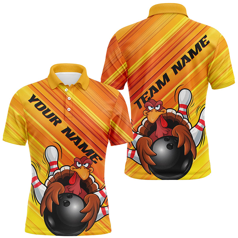 Yellow Custom Funny Turkey Bowling Shirts, Thanksgiving Bowling Shirt Team Uniform