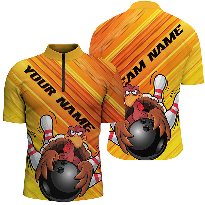 Yellow Custom Funny Turkey Bowling Shirts, Thanksgiving Bowling Shirt Team Uniform