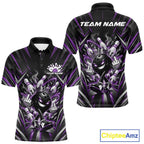 Custom Black And Purple Funny Bowling Ball With Crown Bowling Team Polo Shirt