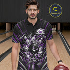Custom Black And Purple Funny Bowling Ball With Crown Bowling Team Polo Shirt