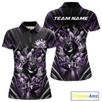 Custom Black And Purple Funny Bowling Ball With Crown Bowling Team Polo Shirt