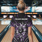 Custom Black And Purple Funny Bowling Ball With Crown Bowling Team Polo Shirt