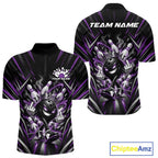 Custom Black And Purple Funny Bowling Ball With Crown Bowling Team Quarter Zip Shirt
