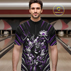 Custom Black And Purple Funny Bowling Ball With Crown Bowling Team Quarter Zip Shirt
