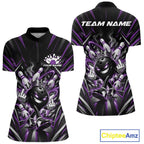 Custom Black And Purple Funny Bowling Ball With Crown Bowling Quarter-Zip Shirt