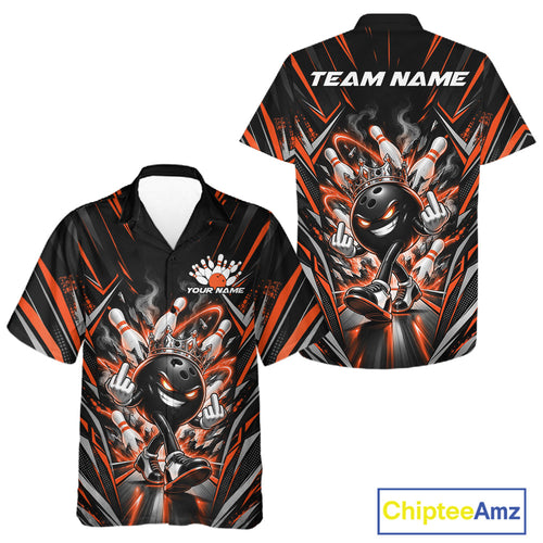 Custom Black And Orange Funny Bowling Ball With Crown Bowling Team And Button Up Shirt
