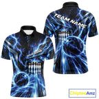 Custom Blue Lightning Bowling Polo Shirt, Bowling League Shirt Bowler Outfit