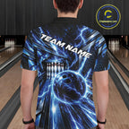 Custom Blue Lightning Bowling Polo Shirt, Bowling League Shirt Bowler Outfit