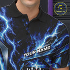 Custom Blue Lightning Bowling Polo Shirt, Bowling League Shirt Bowler Outfit