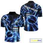 Custom Blue Lightning Bowling Quarter Zip Shirt, Bowling League Shirt Bowler Outfit