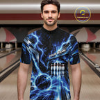 Custom Blue Lightning Bowling Quarter Zip Shirt, Bowling League Shirt Bowler Outfit
