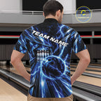 Custom Blue Lightning Bowling Quarter Zip Shirt, Bowling League Shirt Bowler Outfit