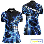 Custom Blue Lightning Bowling Quarter-Zip Shirt, Bowling League Shirt