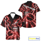 Custom Red Lightning Bowling Button Up Shirt And, Bowling League Shirt Bowler Outfit