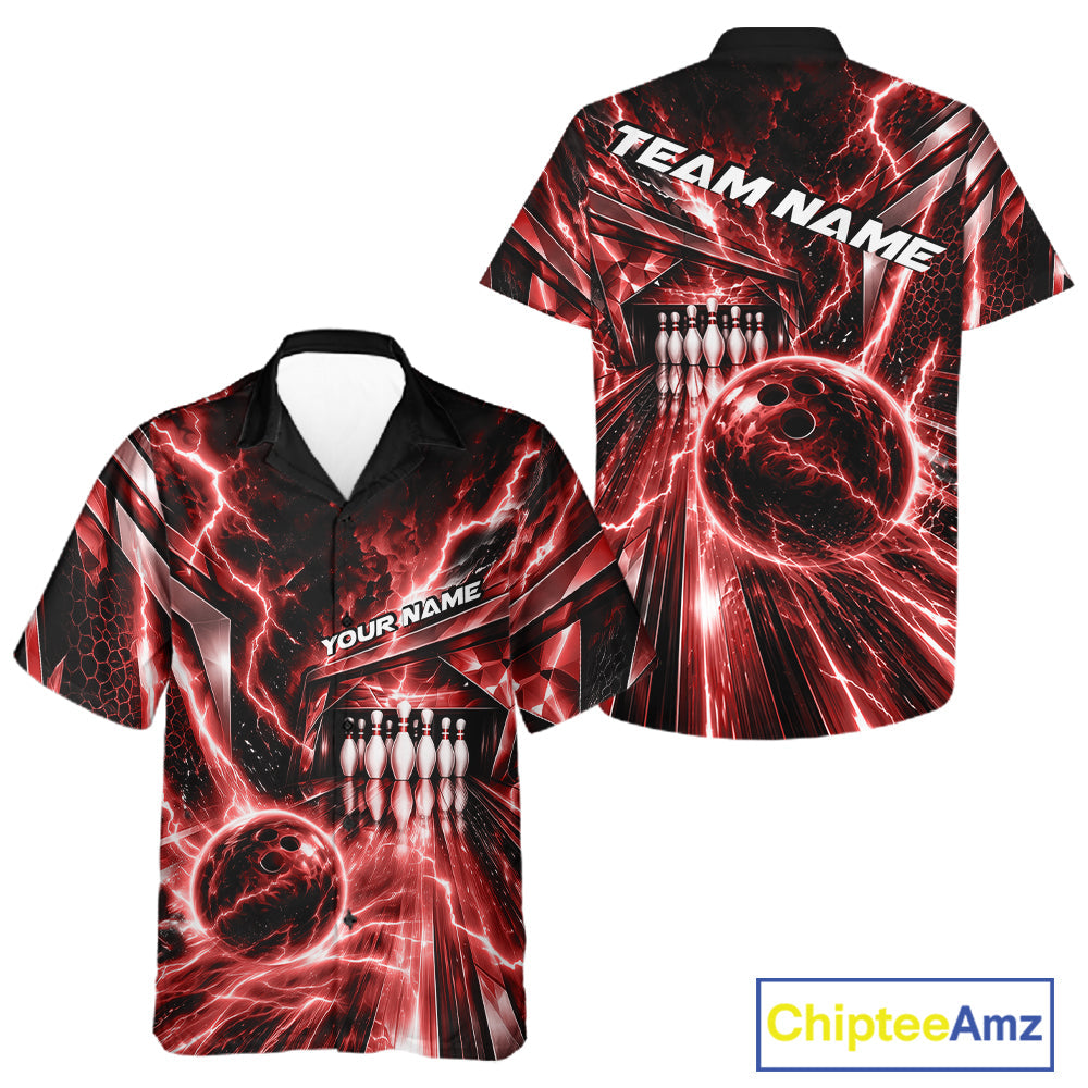 Custom Red Lightning Bowling Button Up Shirt And, Bowling League Shirt Bowler Outfit