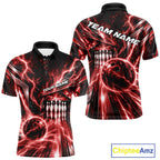 Custom Red Lightning Bowling Polo Shirt, Bowling League Shirt Bowler Outfit