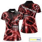 Custom Red Lightning Bowling Polo Shirt, Bowling League Shirt Bowler Outfit