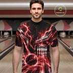 Custom Red Lightning Bowling Quarter Zip Shirt, Bowling League Shirt Bowler Outfit