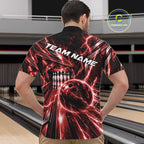 Custom Red Lightning Bowling Quarter Zip Shirt, Bowling League Shirt Bowler Outfit