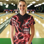 Custom Red Lightning Bowling Quarter-Zip Shirt, Bowling League Shirt