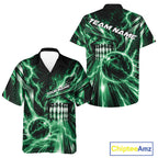 Custom Green Lightning Bowling Button Up Shirt And, Bowling League Shirt Bowler Outfit