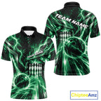 Custom Green Lightning Bowling Polo Shirt, Bowling League Shirt Bowler Outfit