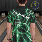 Custom Green Lightning Bowling Polo Shirt, Bowling League Shirt Bowler Outfit