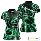 Custom Green Lightning Bowling Polo Shirt, Bowling League Shirt Bowler Outfit