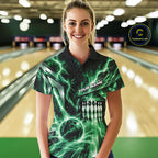 Custom Green Lightning Bowling Polo Shirt, Bowling League Shirt Bowler Outfit