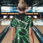 Custom Green Lightning Bowling Polo Shirt, Bowling League Shirt Bowler Outfit