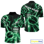 Custom Green Lightning Bowling Quarter Zip Shirt, Bowling League Shirt Bowler Outfit