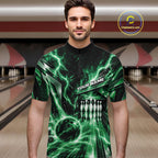 Custom Green Lightning Bowling Quarter Zip Shirt, Bowling League Shirt Bowler Outfit