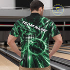 Custom Green Lightning Bowling Quarter Zip Shirt, Bowling League Shirt Bowler Outfit