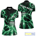Custom Green Lightning Bowling Quarter-Zip Shirt, Bowling League Shirt