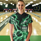 Custom Green Lightning Bowling Quarter-Zip Shirt, Bowling League Shirt