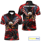Custom Red Flame American Flag Eagle Patriotic Bowling Polo Shirt, Team Uniform