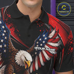 Custom Red Flame American Flag Eagle Patriotic Bowling Polo Shirt, Team Uniform